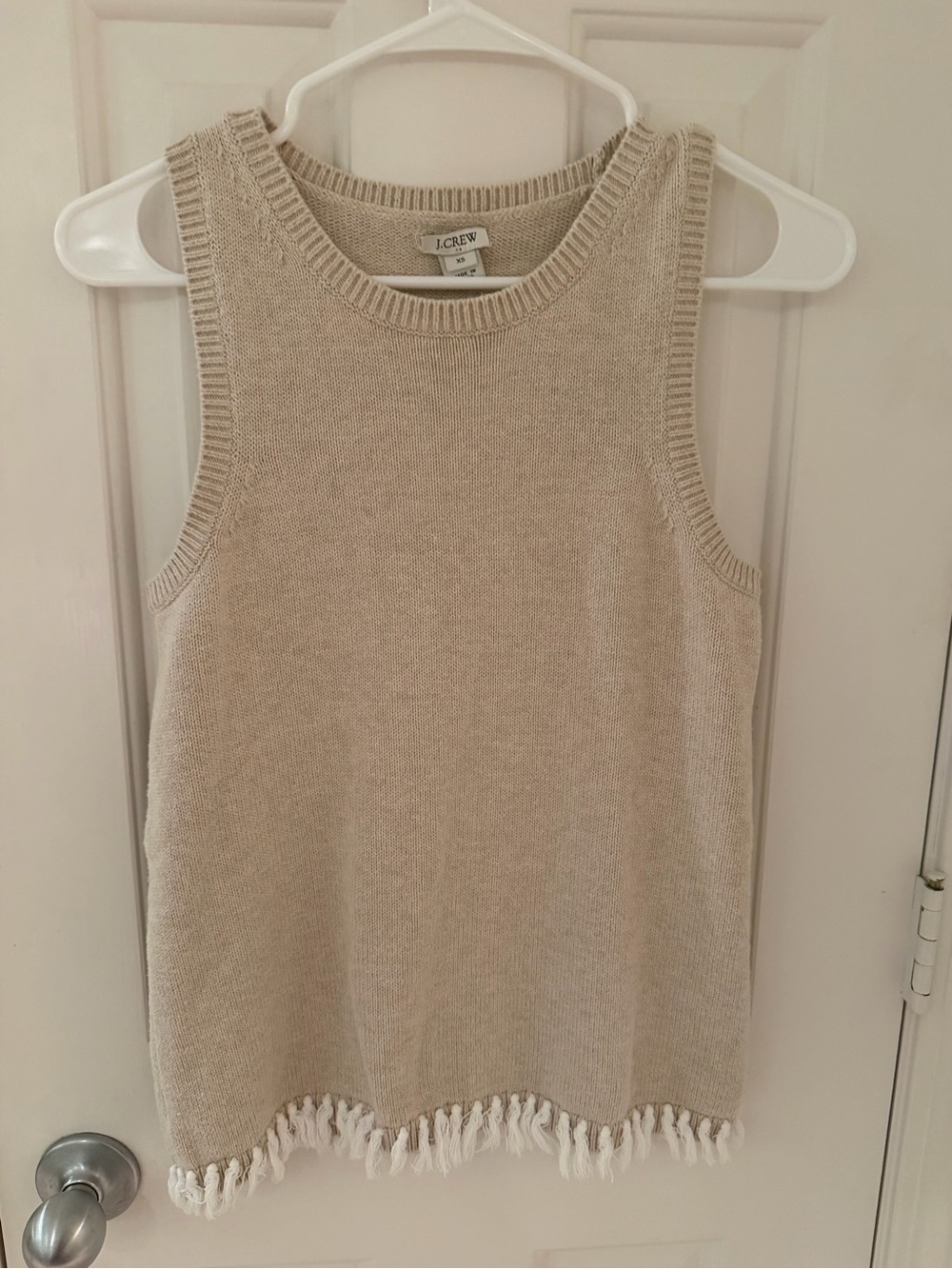 J. Crew Cream Knit Tank with Fringe Hem